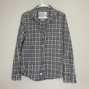 Frank & Eileen Women L Barry Button Up Shirt Long Sleeve Gray Plaid Lightweight